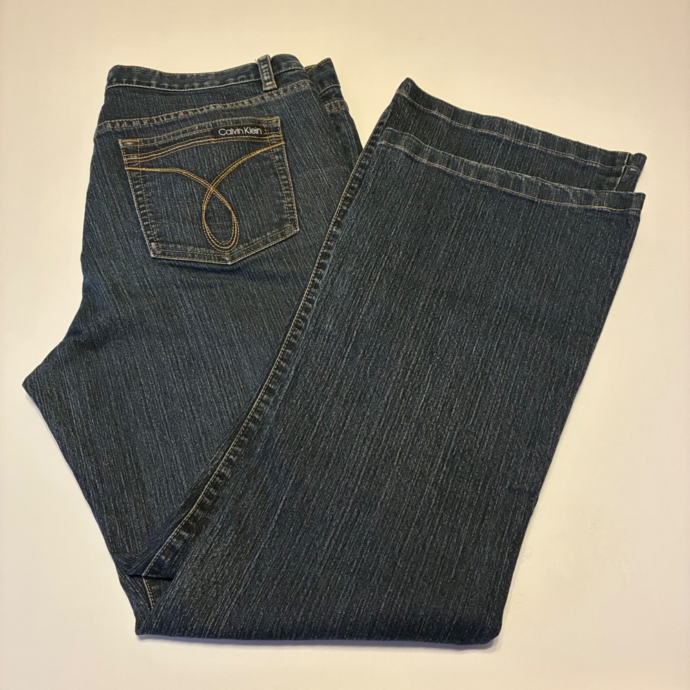 Calvin Klein Flare Leg Blue Jeans Dark Wash Denim Comfort Stretch Size 32/14